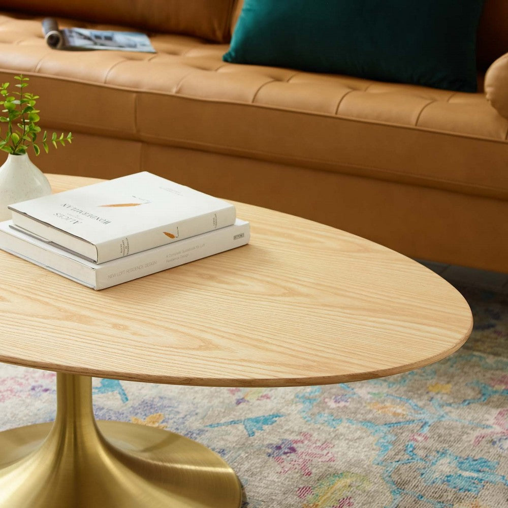 Lippa 48" Oval Wood Coffee Table, Gold Natural