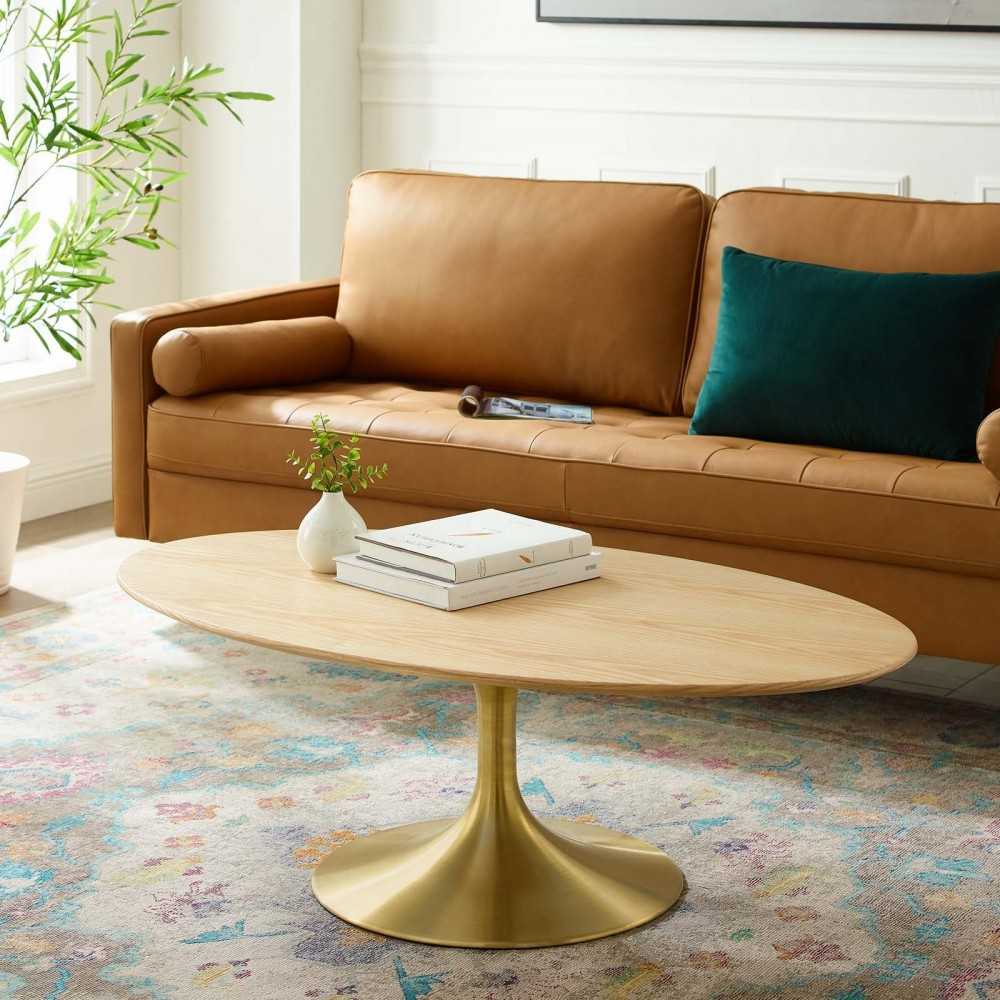 Lippa 48" Oval Wood Coffee Table, Gold Natural