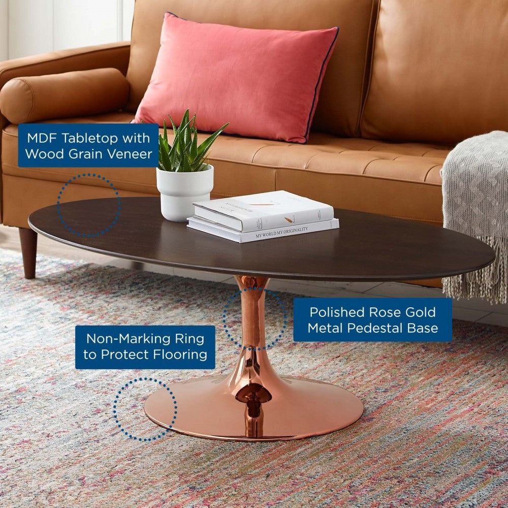 Lippa 48" Oval Wood Coffee Table, Rose Cherry Walnut