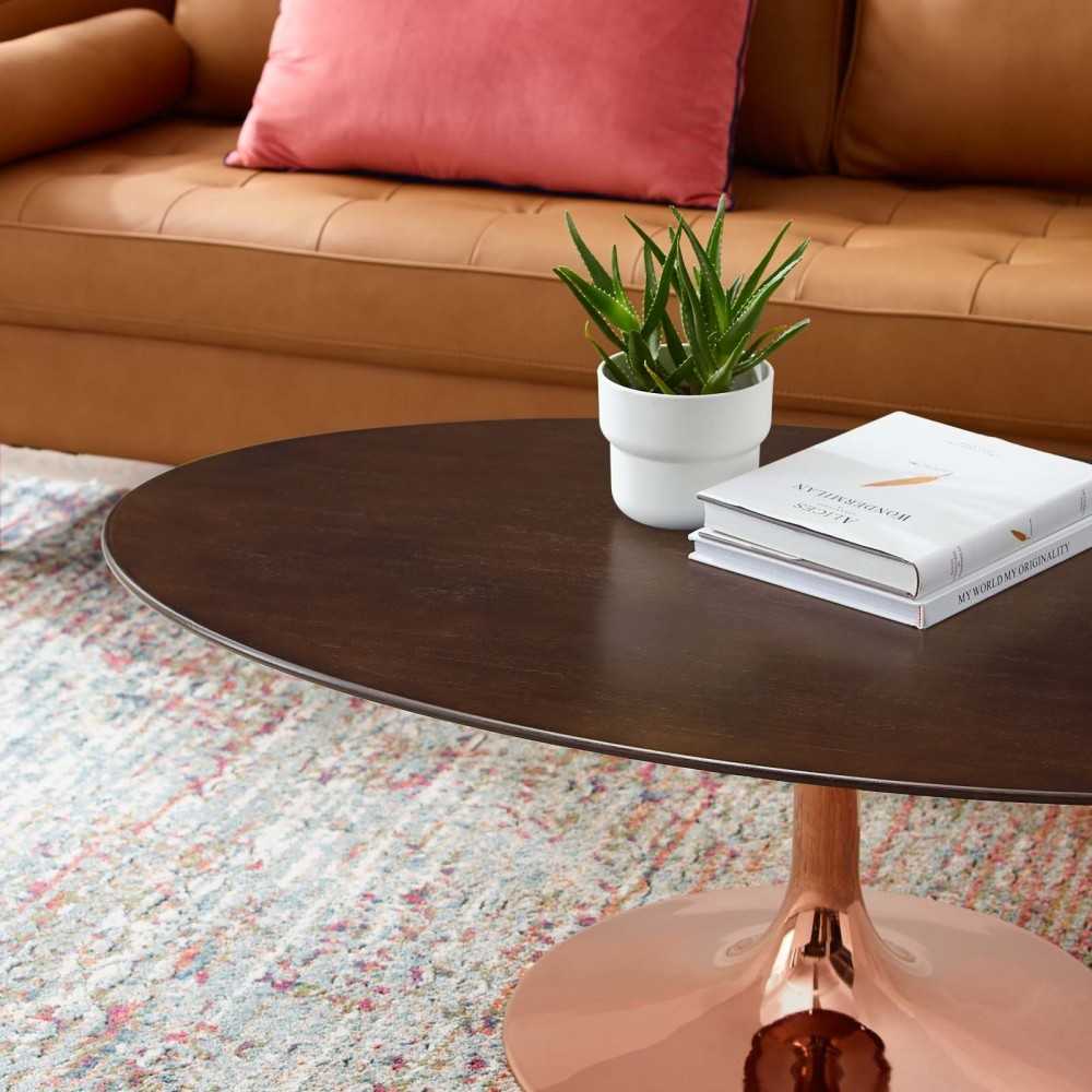 Lippa 48" Oval Wood Coffee Table, Rose Cherry Walnut