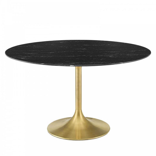 Lippa 54" Artificial Marble Dining Table, Gold Black