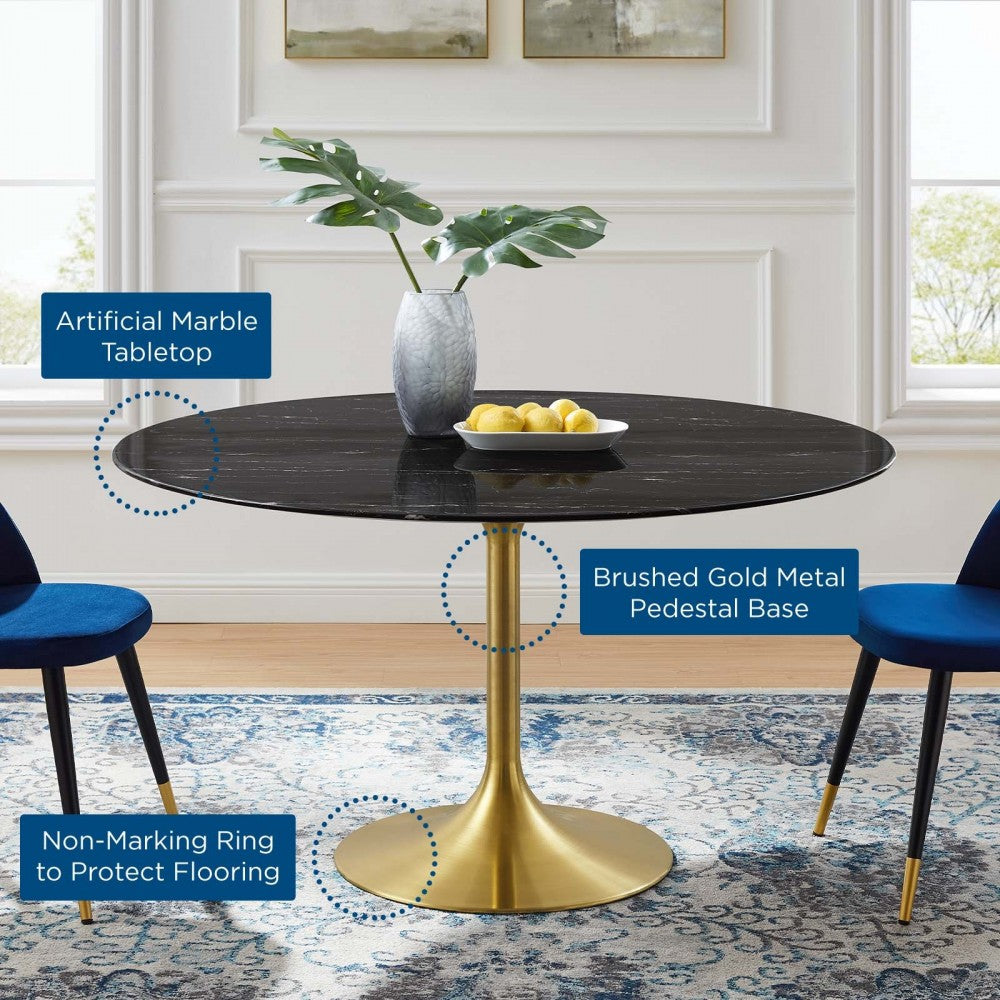 Lippa 54" Artificial Marble Dining Table, Gold Black