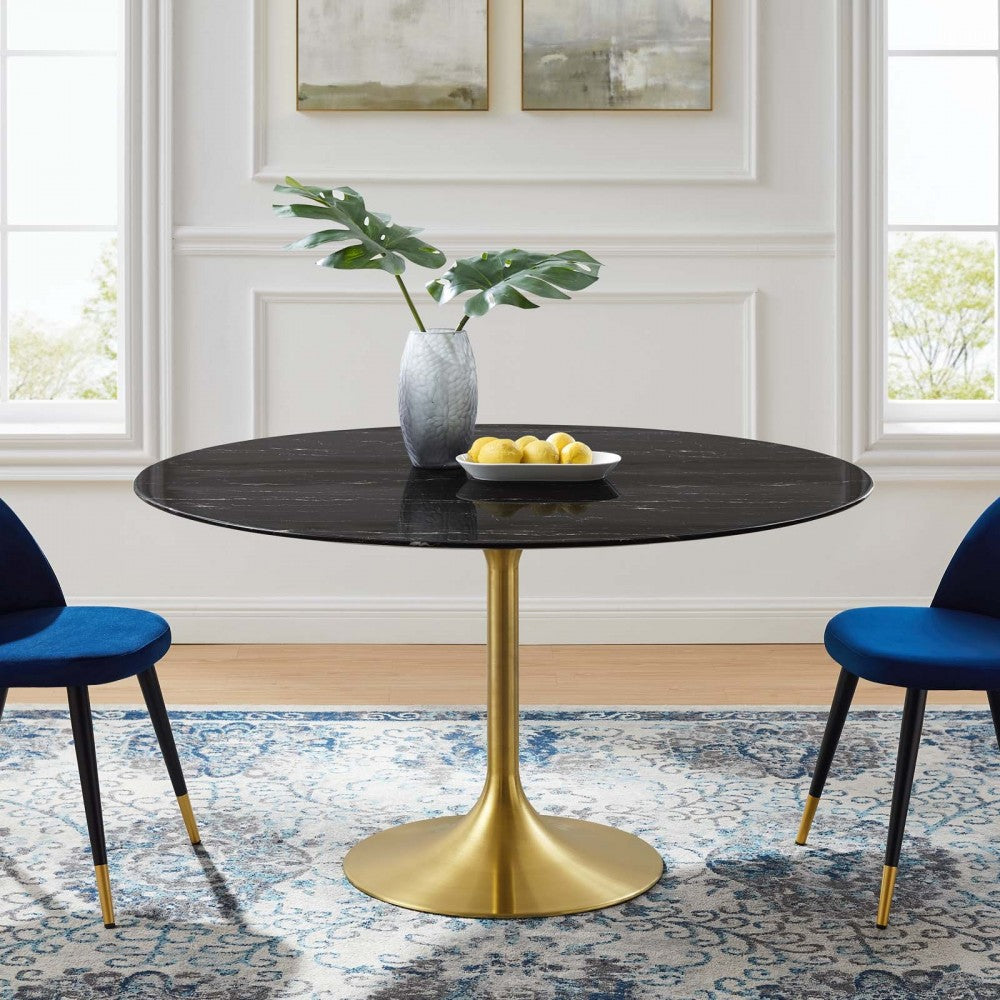 Lippa 54" Artificial Marble Dining Table, Gold Black