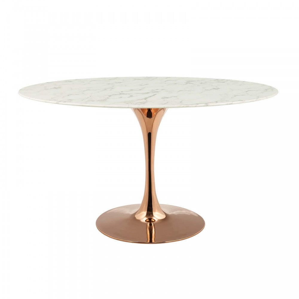 Lippa 54" Oval Artificial Marble Dining Table, Rose White