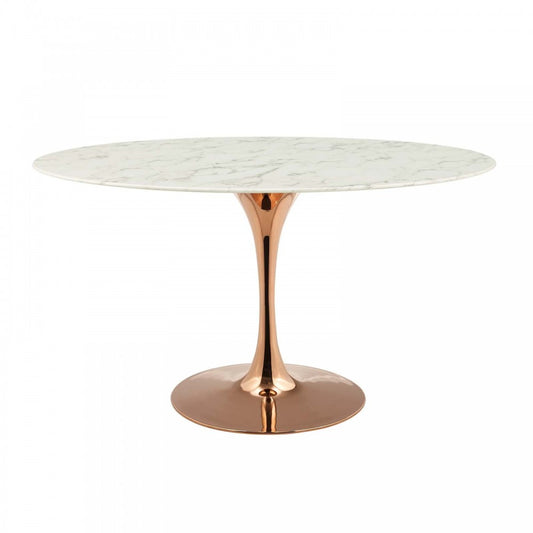 Lippa 54" Oval Artificial Marble Dining Table, Rose White