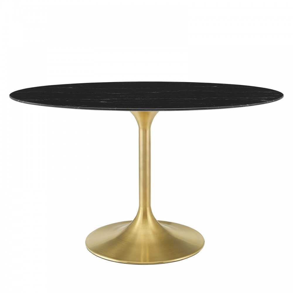 Lippa 54" Oval Artificial Marble Dining Table, Gold Black