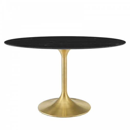 Lippa 54" Oval Artificial Marble Dining Table, Gold Black