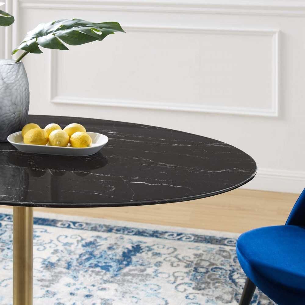 Lippa 54" Oval Artificial Marble Dining Table, Gold Black