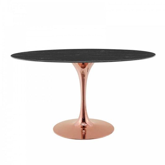 Lippa 54" Oval Artificial Marble Dining Table, Rose Black