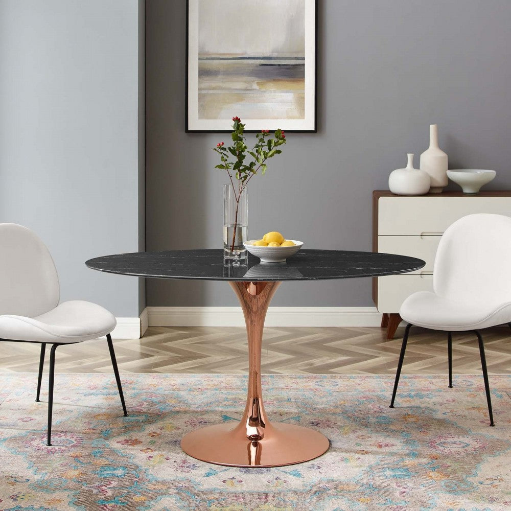 Lippa 54" Oval Artificial Marble Dining Table, Rose Black