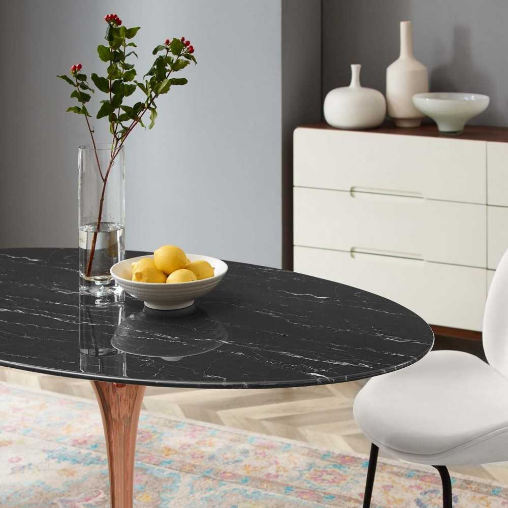 Lippa 54" Oval Artificial Marble Dining Table, Rose Black