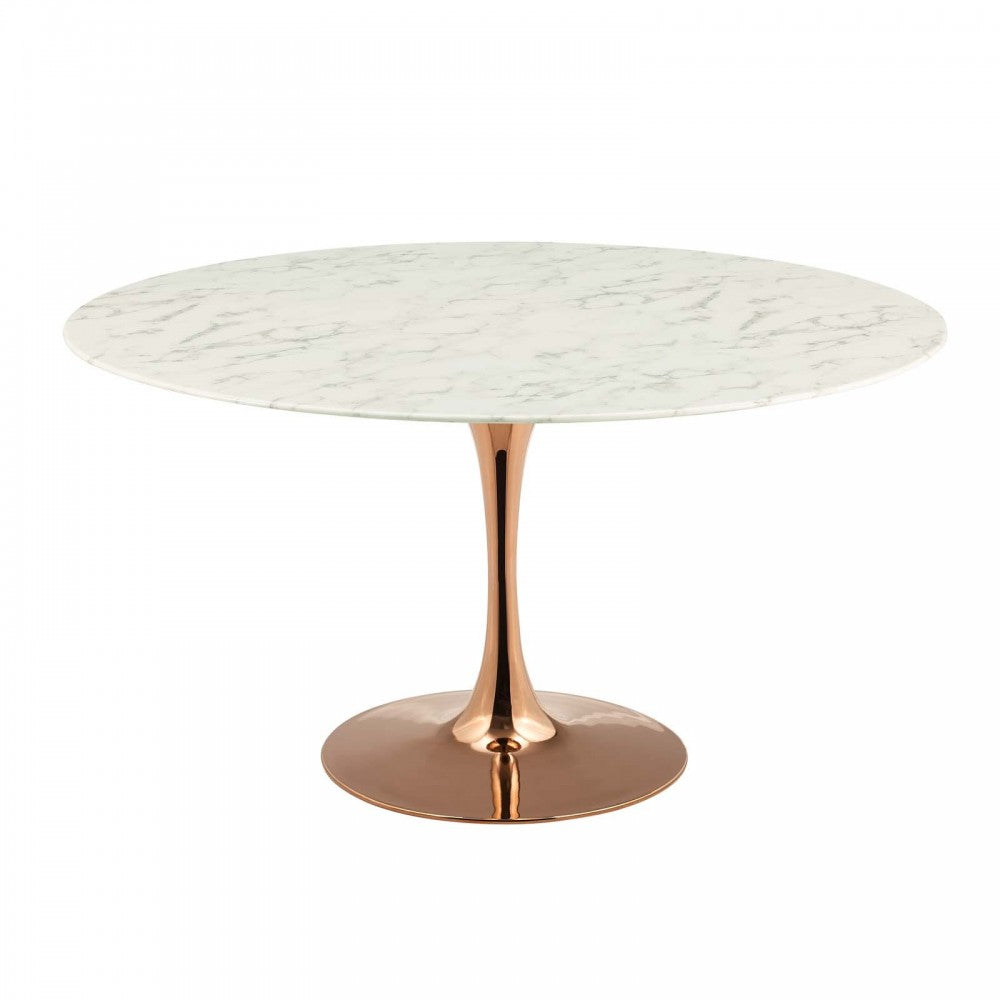 Lippa 54" Round Artificial Marble Dining Table, Rose White