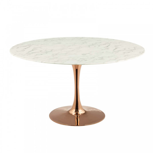 Lippa 54" Round Artificial Marble Dining Table, Rose White