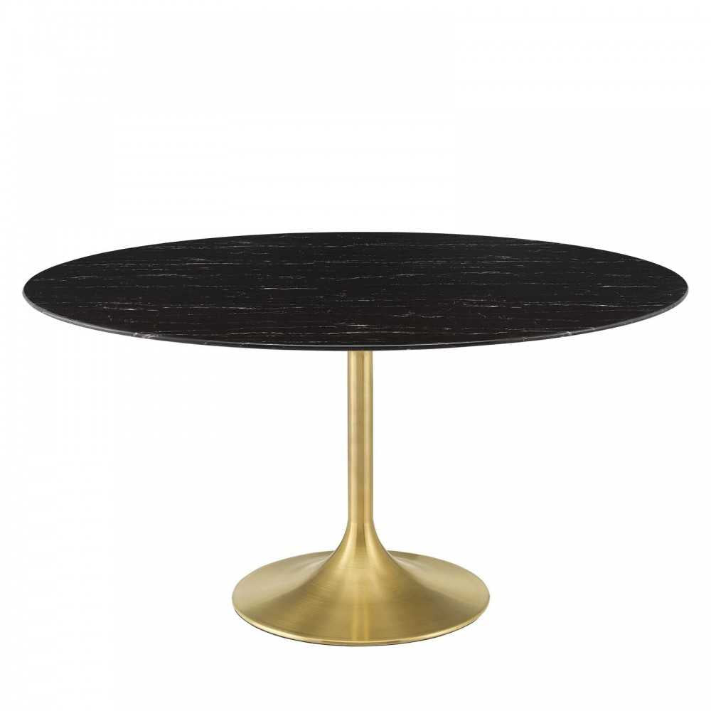 Lippa 60" Artificial Marble Dining Table, Gold Black