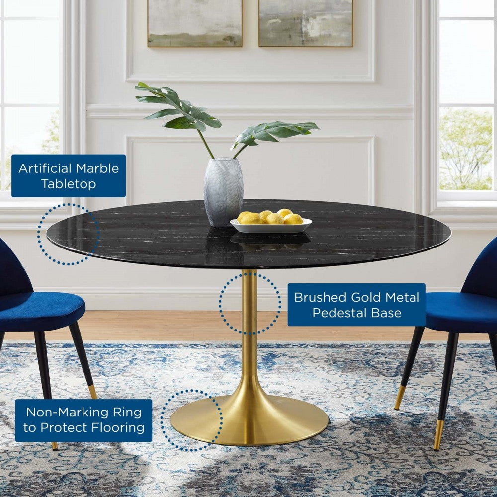 Lippa 60" Artificial Marble Dining Table, Gold Black