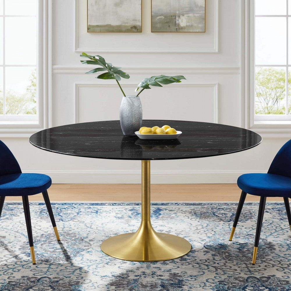 Lippa 60" Artificial Marble Dining Table, Gold Black