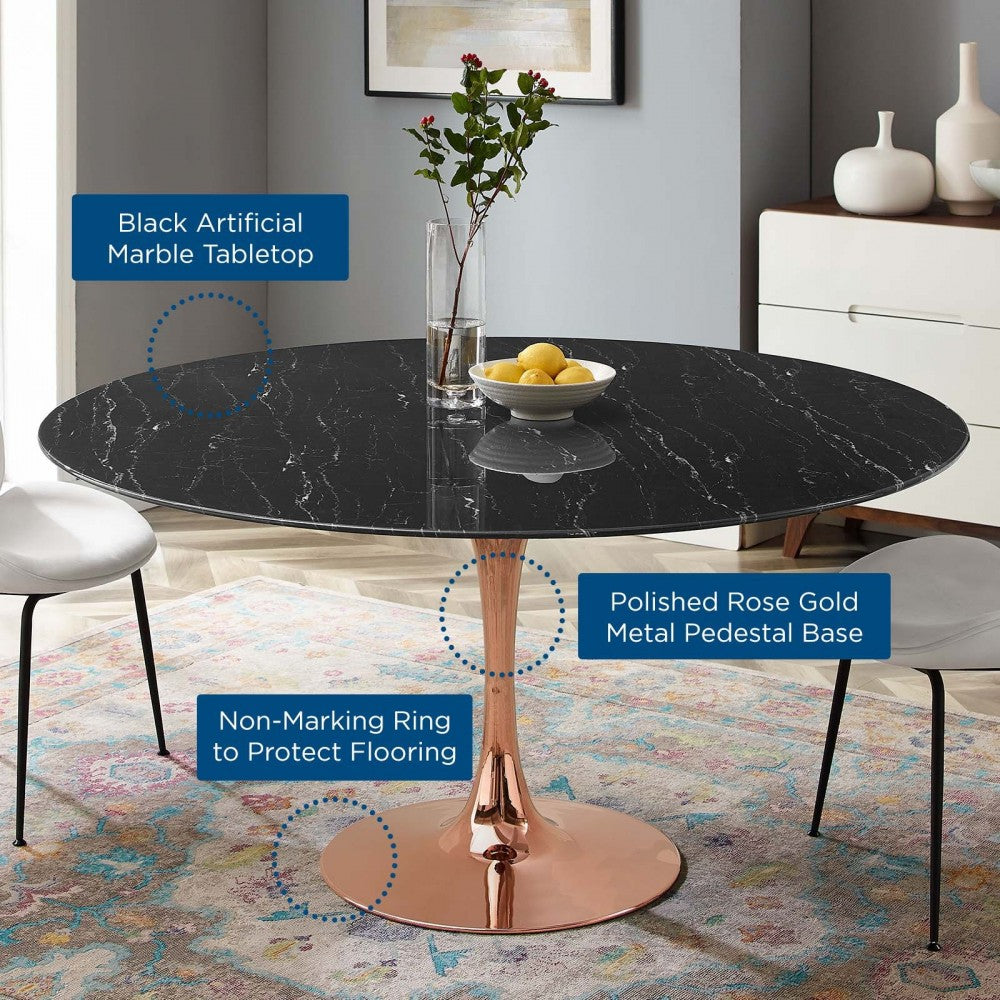 Lippa 60" Artificial Marble Dining Table, Rose Black