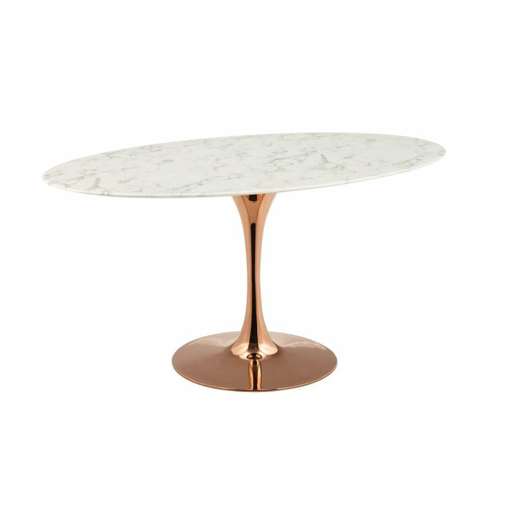 Lippa 60" Oval Artificial Marble Dining Table, Rose White