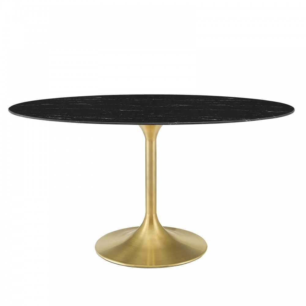 Lippa 60" Oval Artificial Marble Dining Table, Gold Black