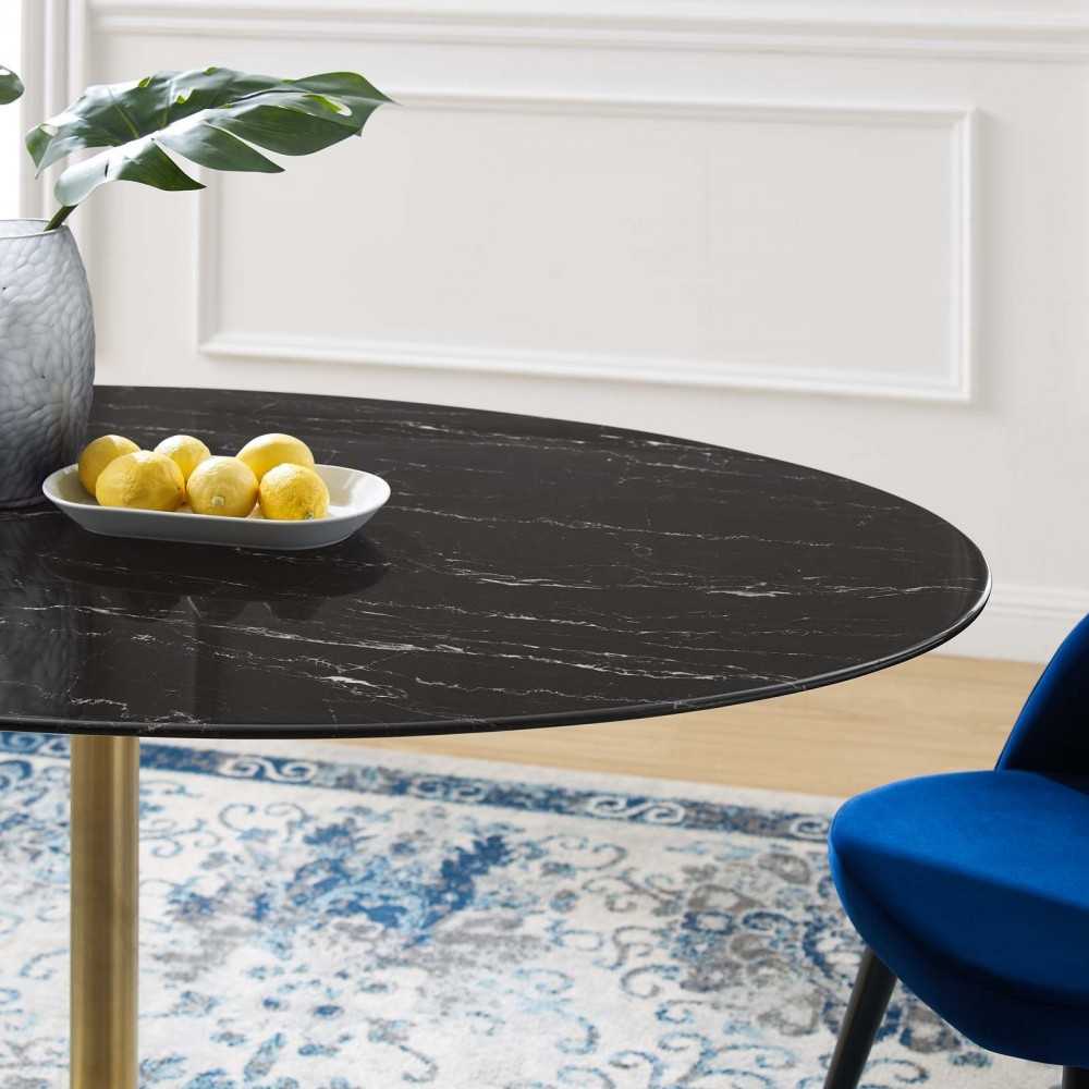 Lippa 60" Oval Artificial Marble Dining Table, Gold Black