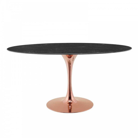 Lippa 60" Oval Artificial Marble Dining Table, Rose Black