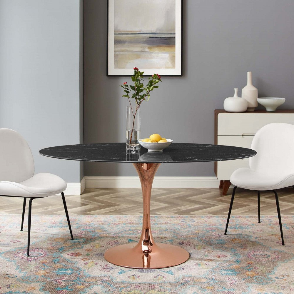 Lippa 60" Oval Artificial Marble Dining Table, Rose Black