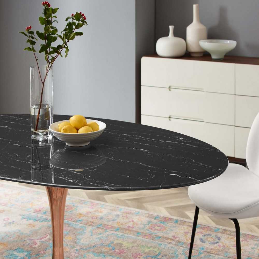 Lippa 60" Oval Artificial Marble Dining Table, Rose Black