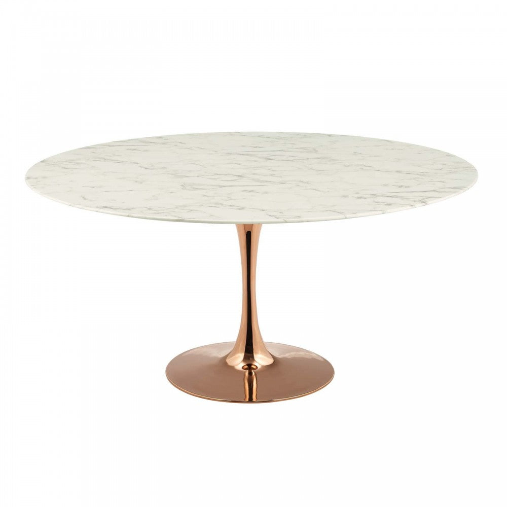 Lippa 60" Round Artificial Marble Dining Table, Rose White