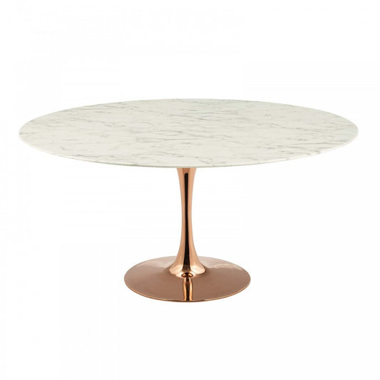 Lippa 60" Round Artificial Marble Dining Table, Rose White