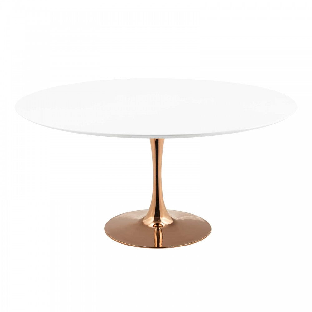 Lippa 60" Round Wood Dining Table, Rose White