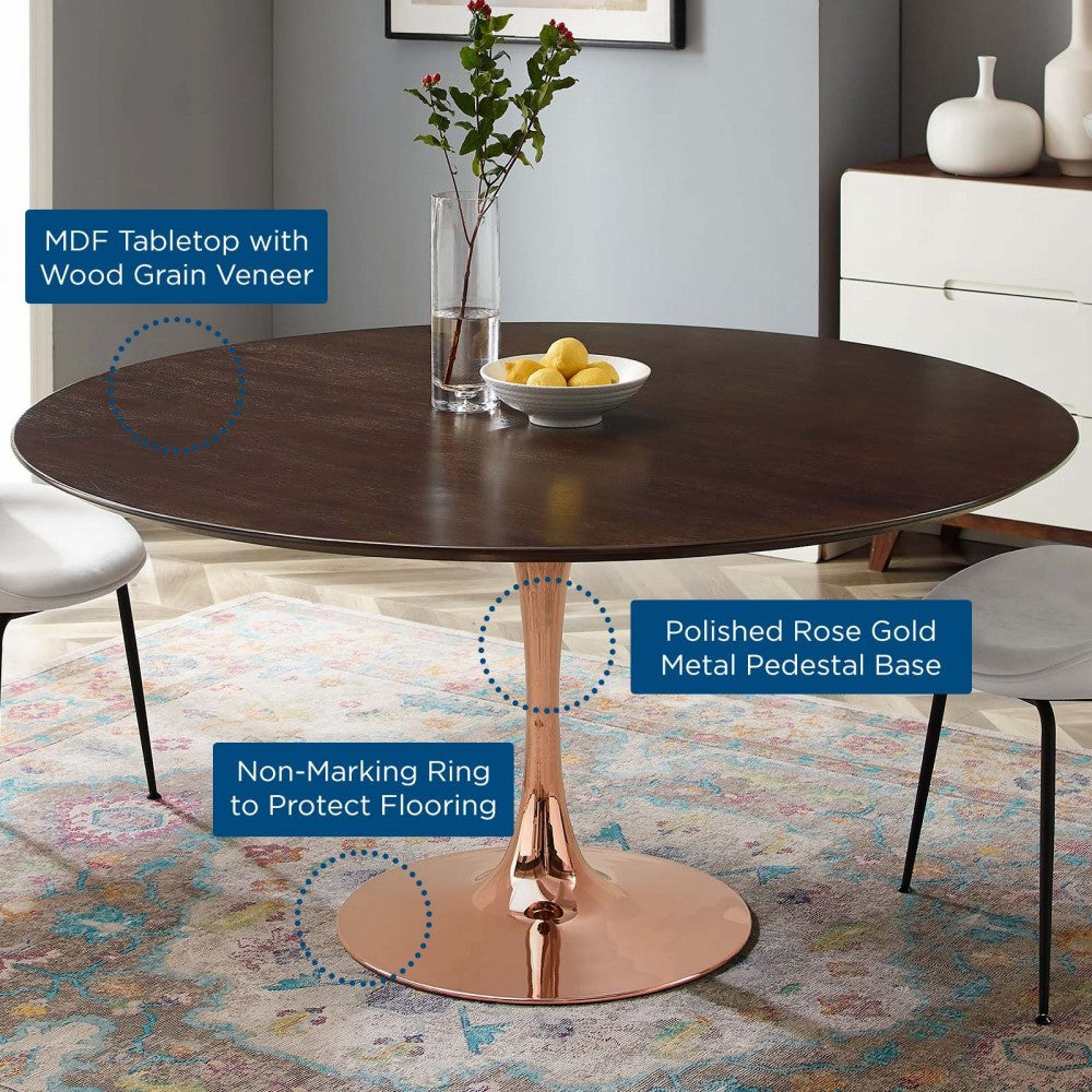 Lippa 60" Wood Dining Table, Rose Cherry Walnut