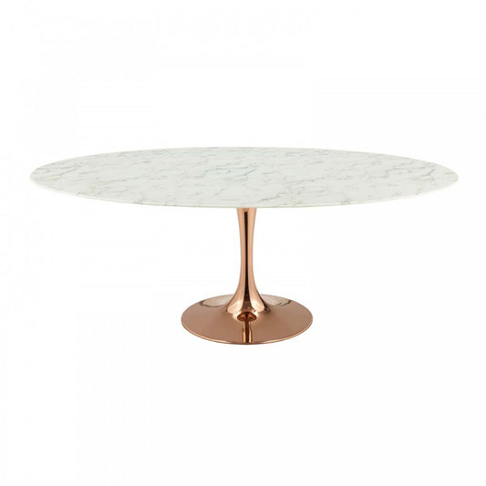 Lippa 78" Oval Artificial Marble Dining Table, Rose White