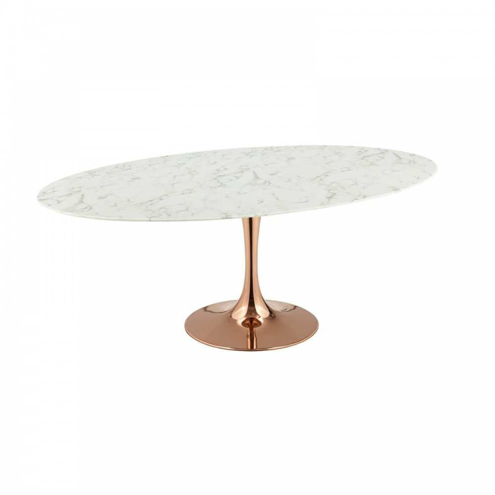 Lippa 78" Oval Artificial Marble Dining Table, Rose White