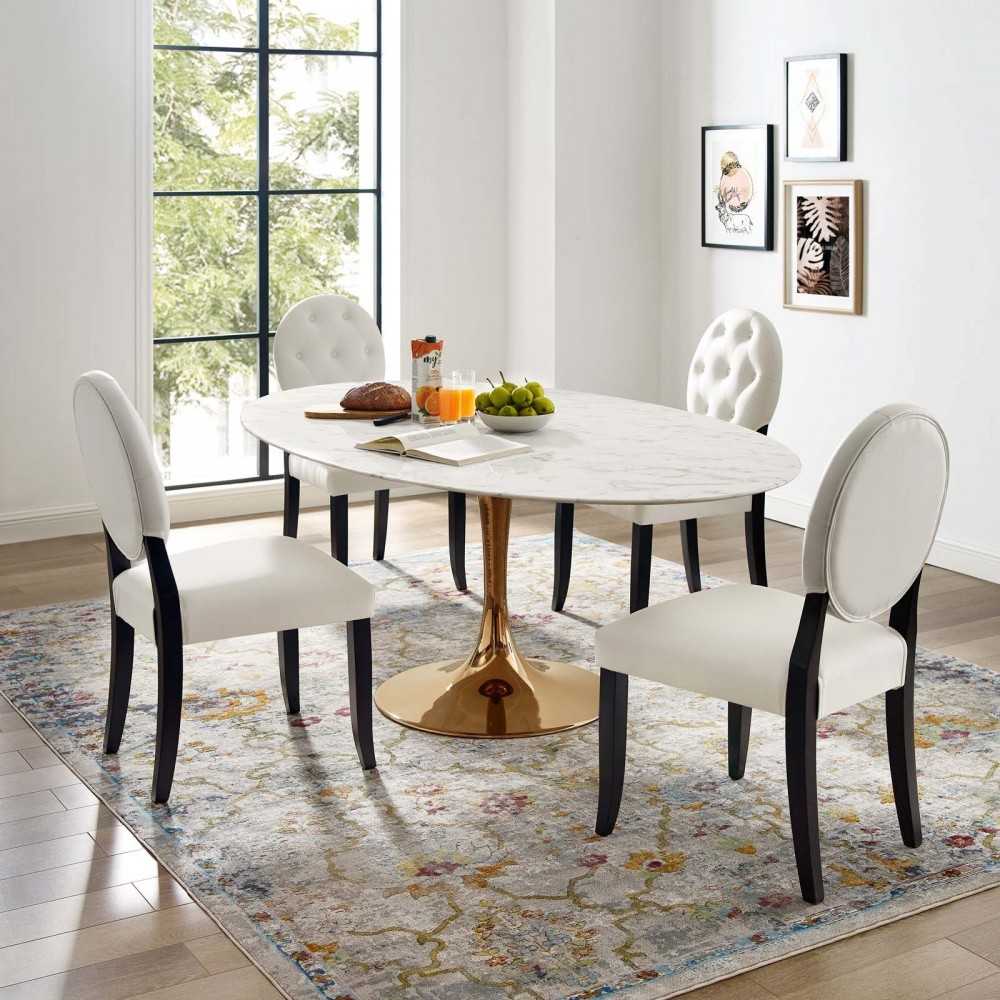 Lippa 78" Oval Artificial Marble Dining Table, Rose White