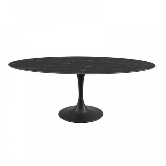 Lippa 78" Oval Artificial Marble Dining Table, Black Black