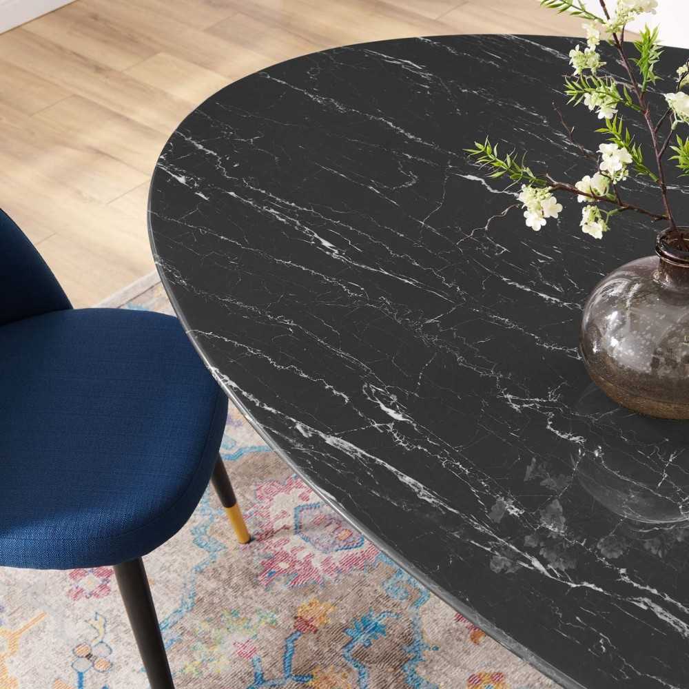 Lippa 78" Oval Artificial Marble Dining Table, Black Black