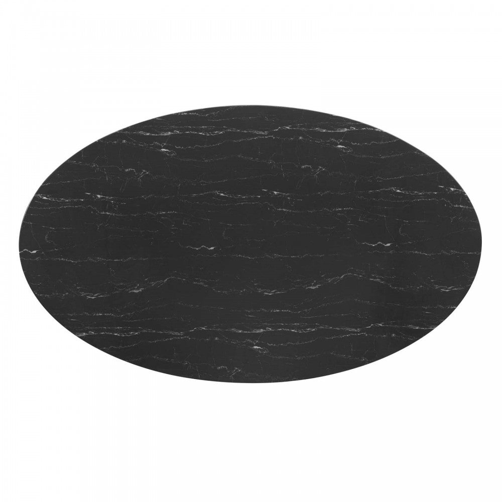 Lippa 78" Oval Artificial Marble Dining Table, Black Black