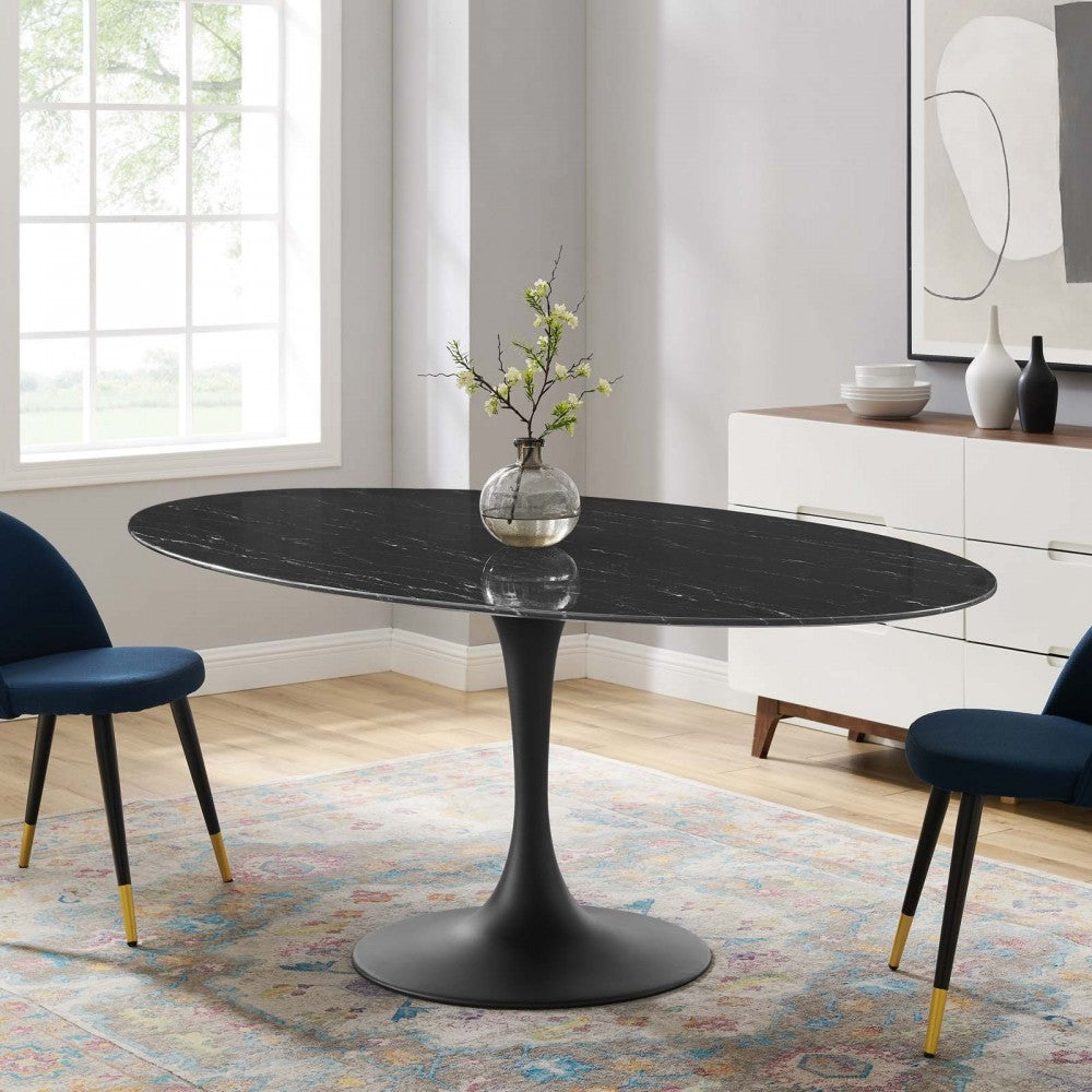 Lippa 78" Oval Artificial Marble Dining Table, Black Black