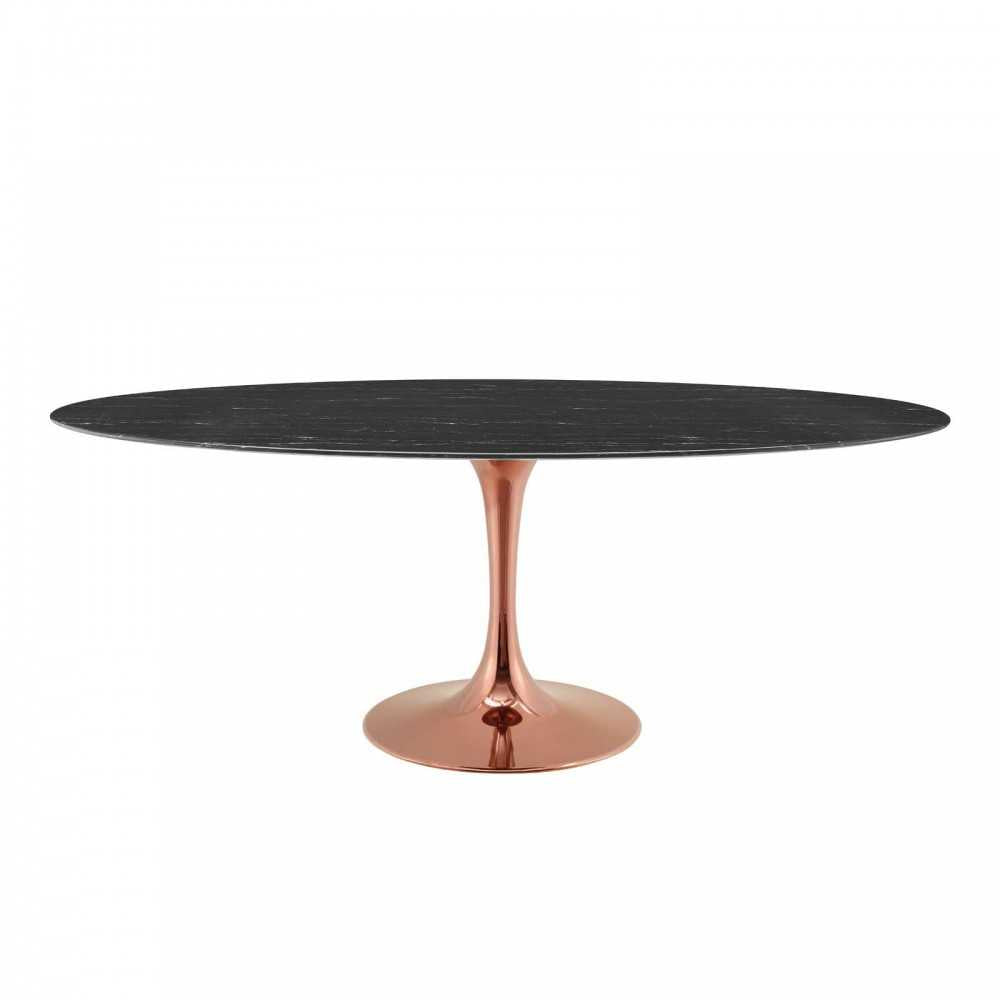 Lippa 78" Oval Artificial Marble Dining Table, Rose Black