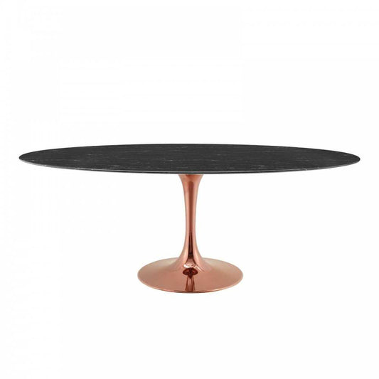 Lippa 78" Oval Artificial Marble Dining Table, Rose Black