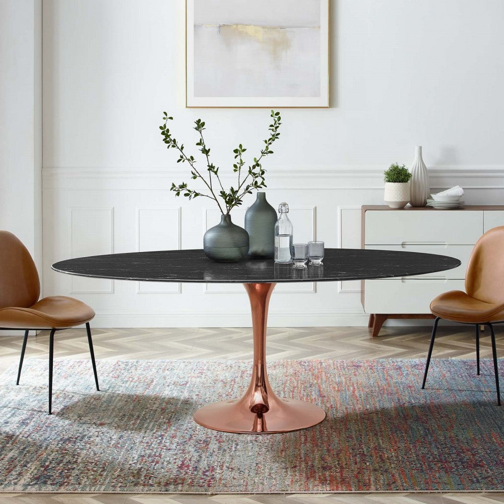 Lippa 78" Oval Artificial Marble Dining Table, Rose Black