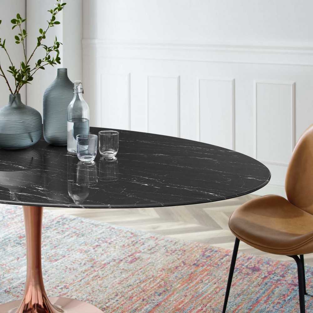 Lippa 78" Oval Artificial Marble Dining Table, Rose Black