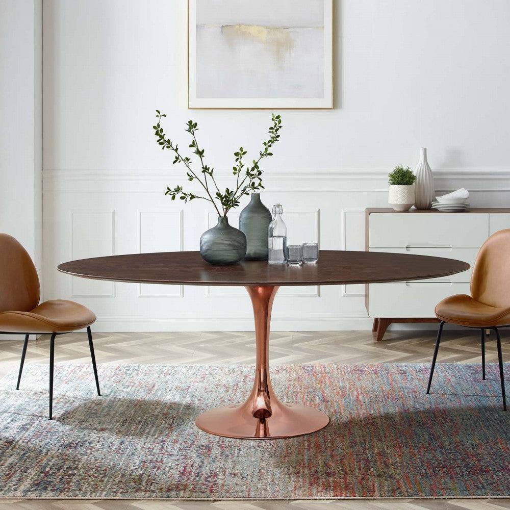 Lippa 78" Oval Wood Dining Table, Rose Cherry Walnut