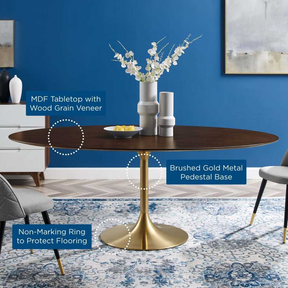 Lippa 78" Oval Wood Dining Table, Gold Cherry Walnut