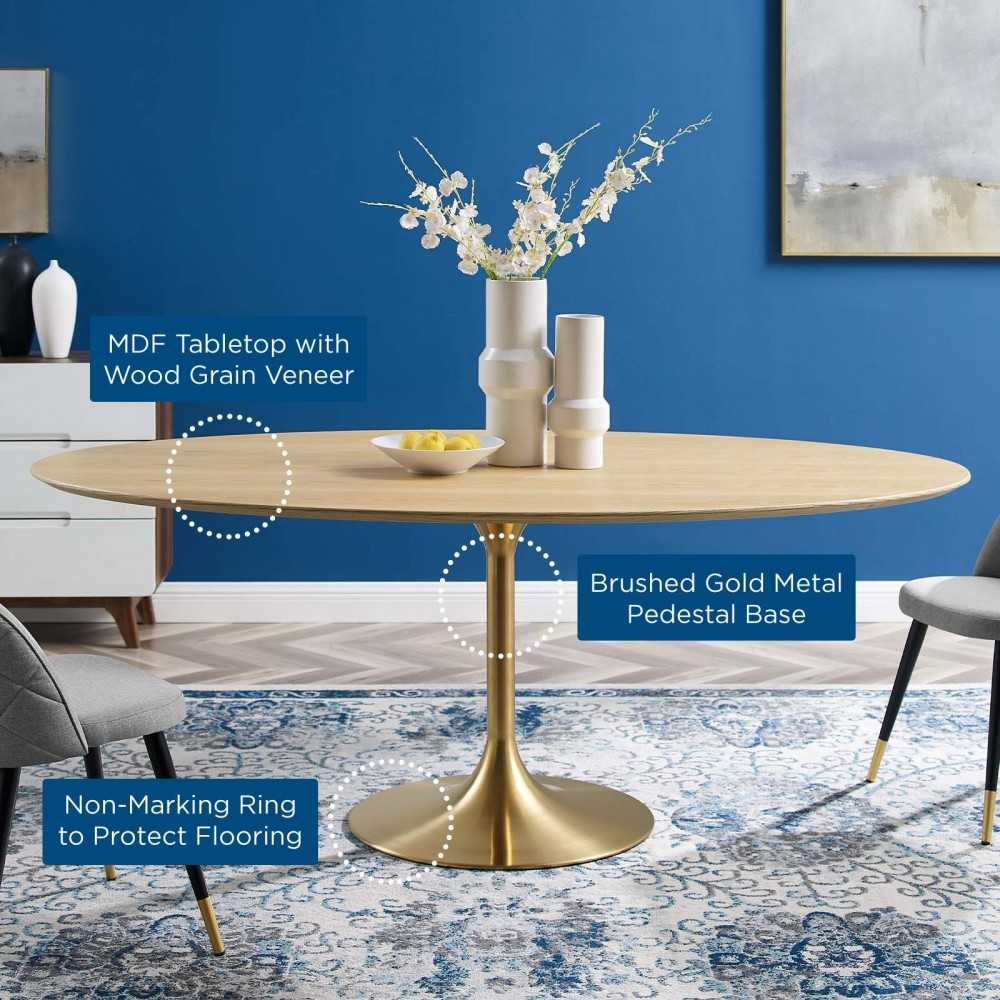 Lippa 78" Oval Wood Dining Table, Gold Natural