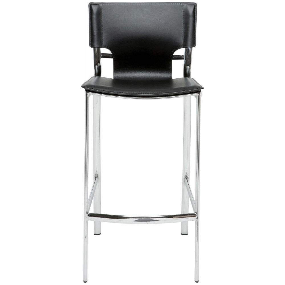 Lisbon Black Leather Bar Stool