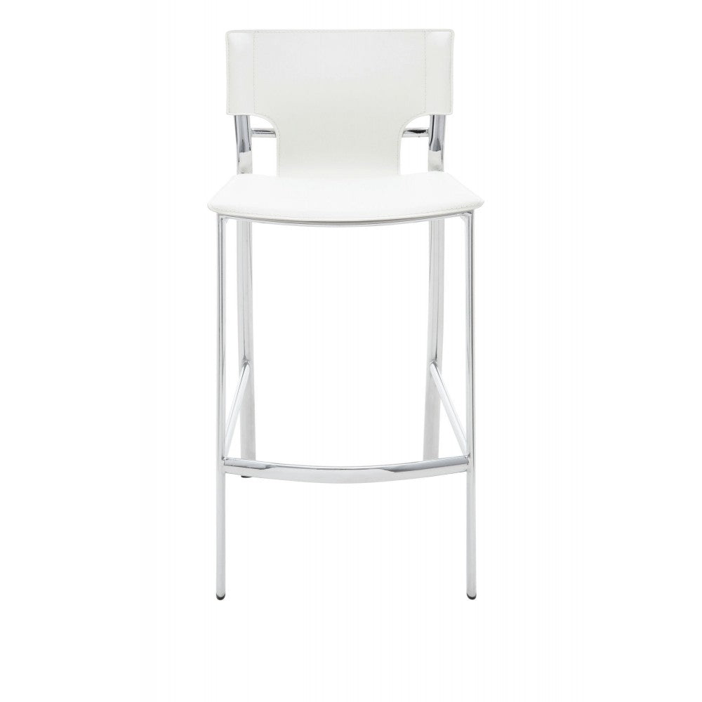 Lisbon White Leather Bar Stool