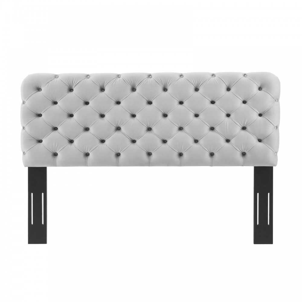 Lizzy Tufted Full/Queen Performance Velvet Headboard, Light Gray