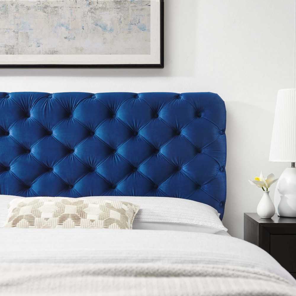 Lizzy Tufted Full/Queen Performance Velvet Headboard, Navy