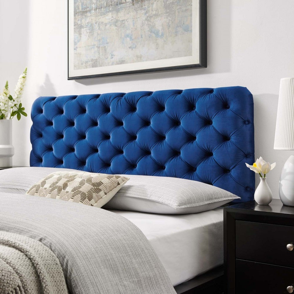 Lizzy Tufted Full/Queen Performance Velvet Headboard, Navy